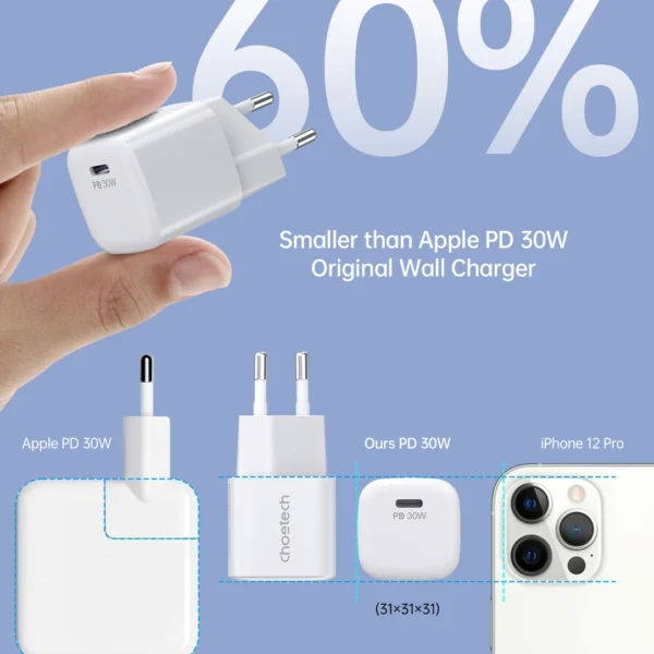 Choetech PD5007 USB-C PD 30W GaN wall charger - whiteeng