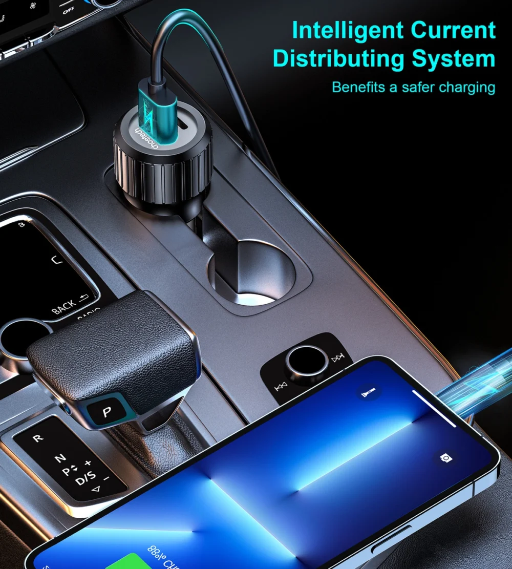 Choetech TC0010 USB-C USB-A PD 63W car charger - blackeng