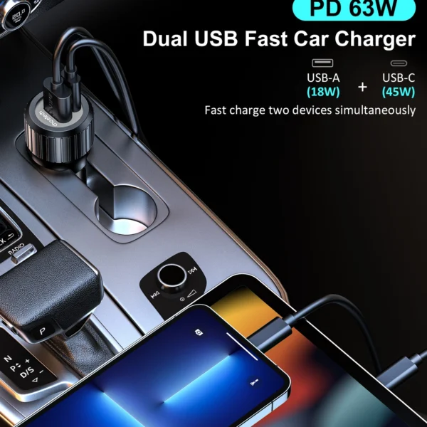 Choetech TC0010 USB-C USB-A PD 63W car charger - blackeng