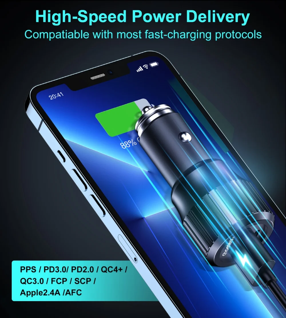 Choetech TC0010 USB-C USB-A PD 63W car charger - blackeng