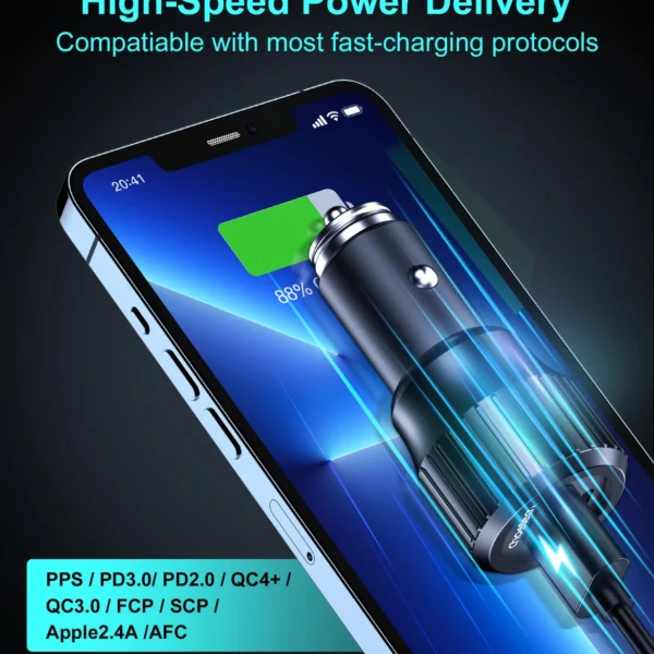 Choetech TC0010 USB-C USB-A PD 63W car charger - blackeng