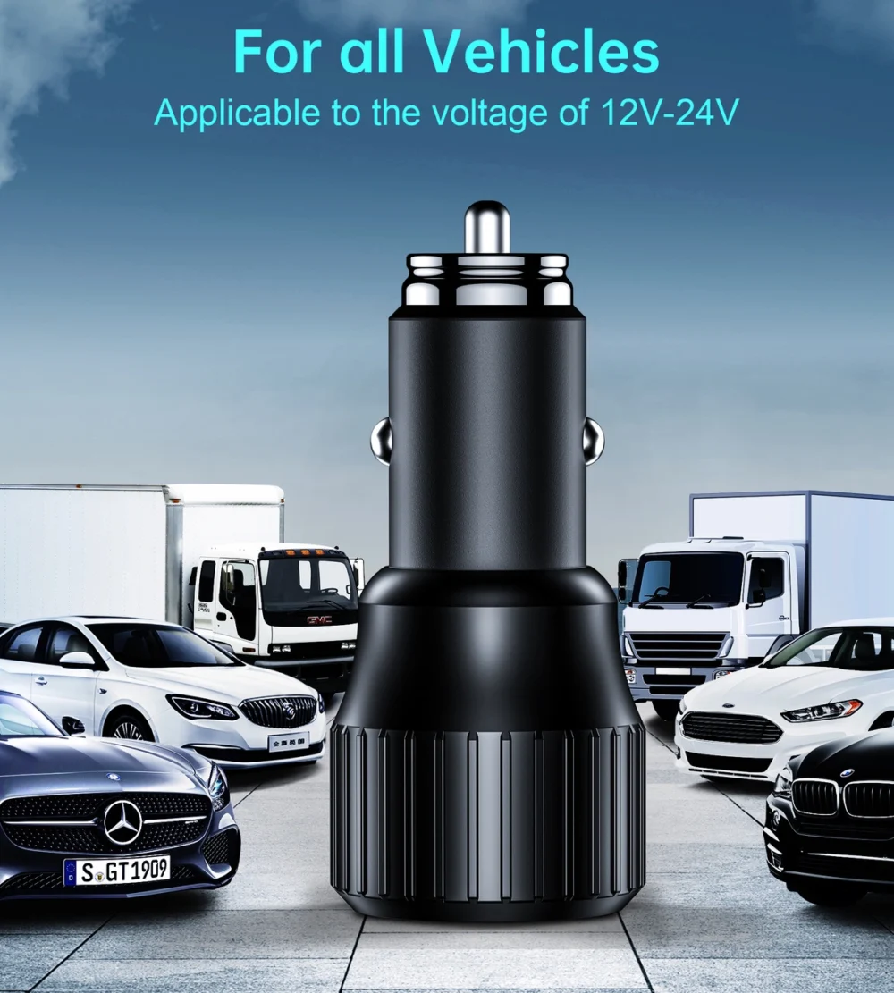 Choetech TC0010 USB-C USB-A PD 63W car charger - blackeng