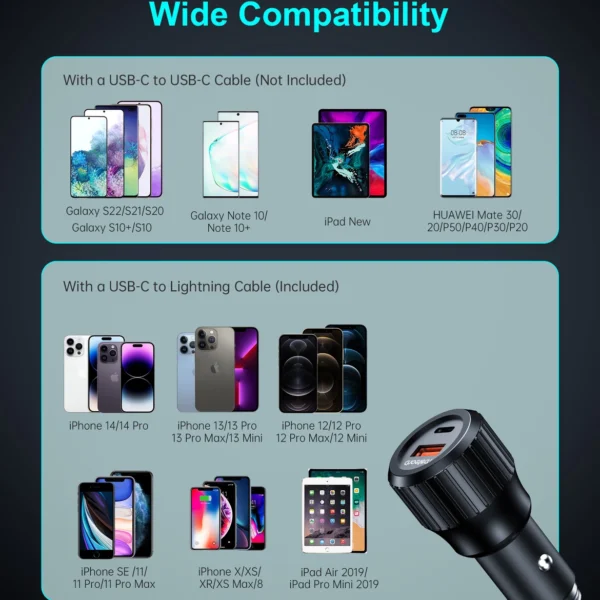 Choetech TC0010 USB-C USB-A PD 63W car charger - blackeng