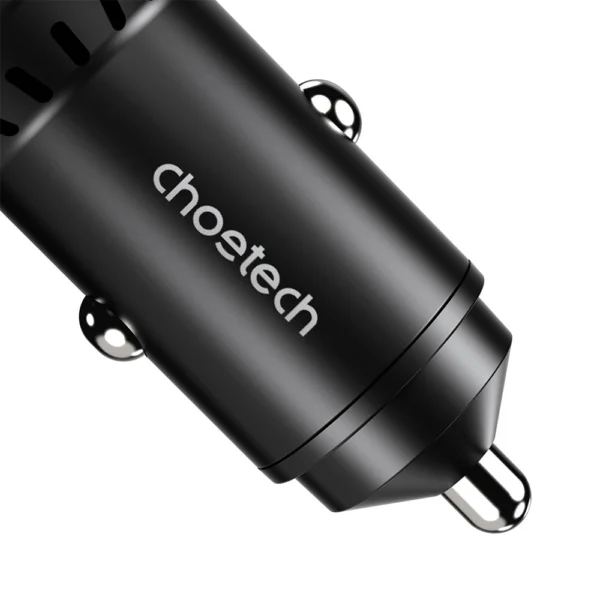 Choetech TC0014 USB-C USB-A PD 60W car charger with LED backlight - blackeng
