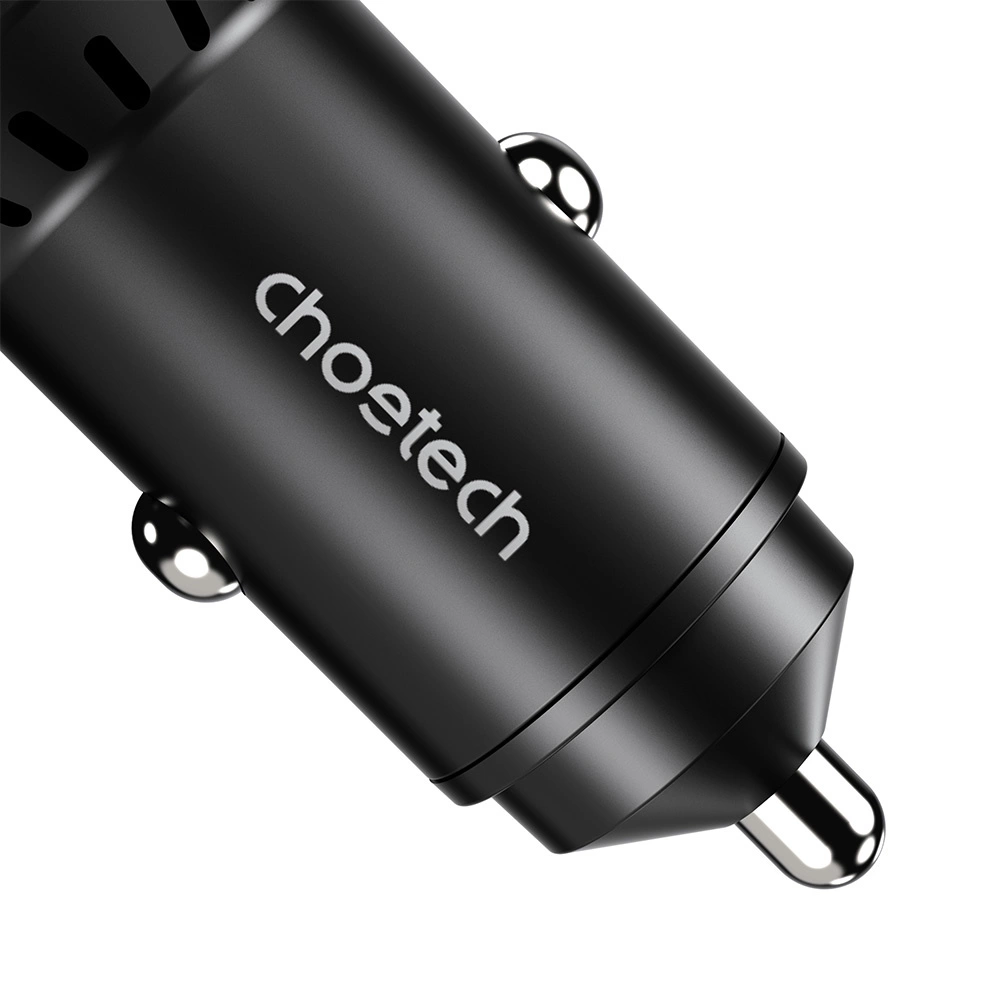 Choetech TC0014 USB-C USB-A PD 60W car charger with LED backlight - blackeng
