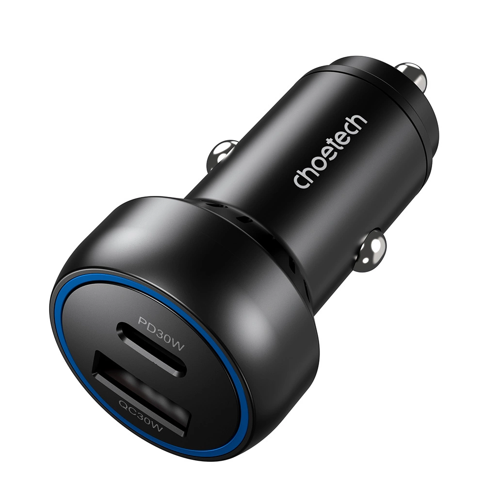 Choetech TC0014 USB-C USB-A PD 60W car charger with LED backlight - blackeng