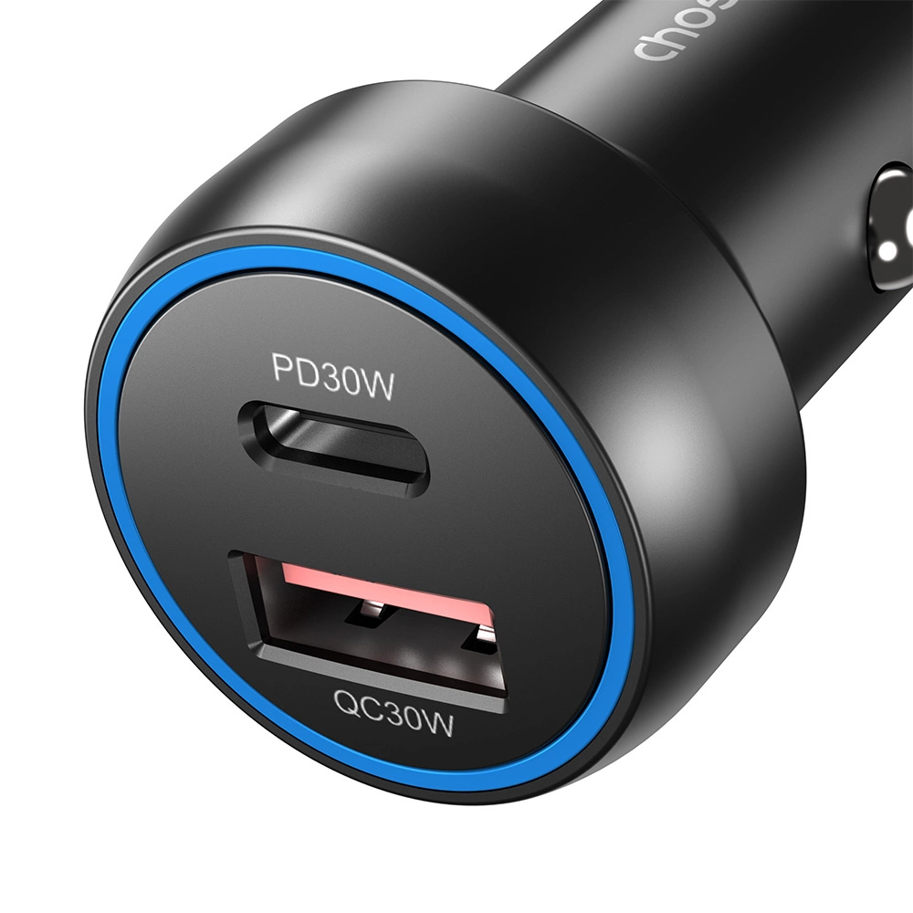 Choetech TC0014 USB-C USB-A PD 60W car charger with LED backlight - blackeng