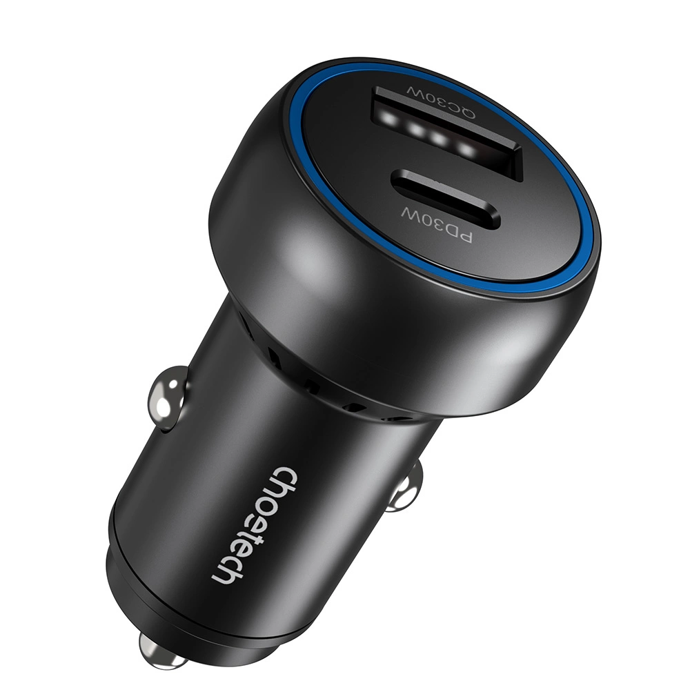 Choetech TC0014 USB-C USB-A PD 60W car charger with LED backlight - blackeng