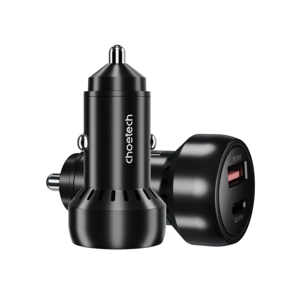 Choetech TC0014 USB-C USB-A PD 60W car charger with LED backlight - blackeng