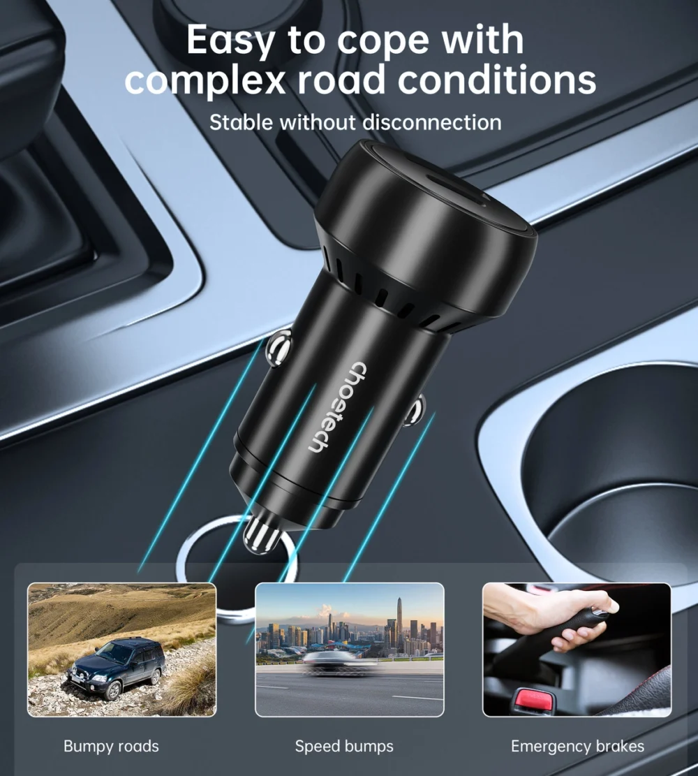 Choetech TC0014 USB-C USB-A PD 60W car charger with LED backlight - blackeng