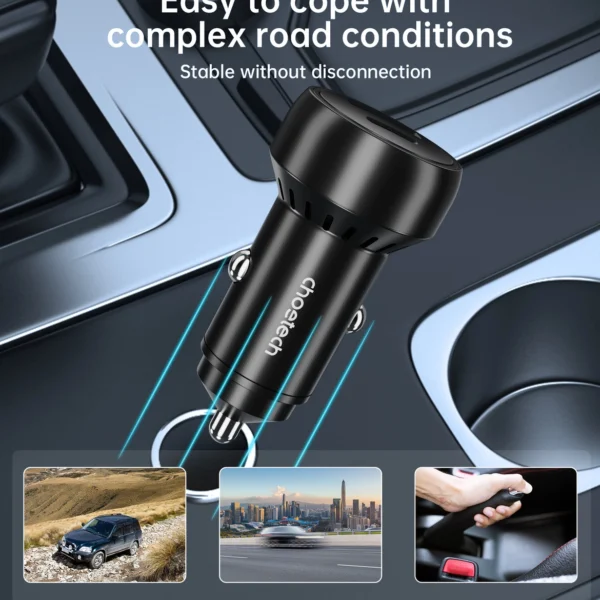Choetech TC0014 USB-C USB-A PD 60W car charger with LED backlight - blackeng