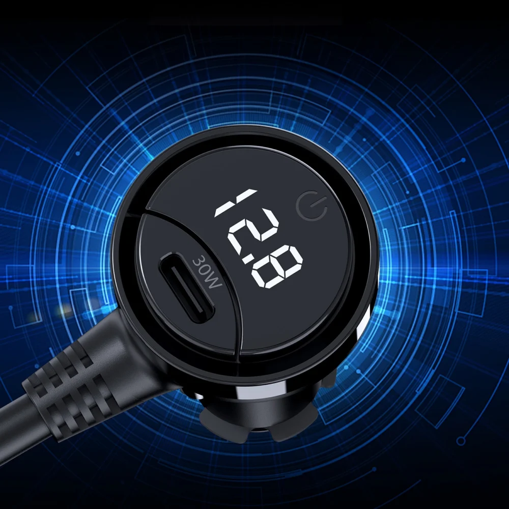 Choetech TC0021 car charger 2x USB-C PD 1x USB-A QC 3x cigarette lighter socket - blackeng
