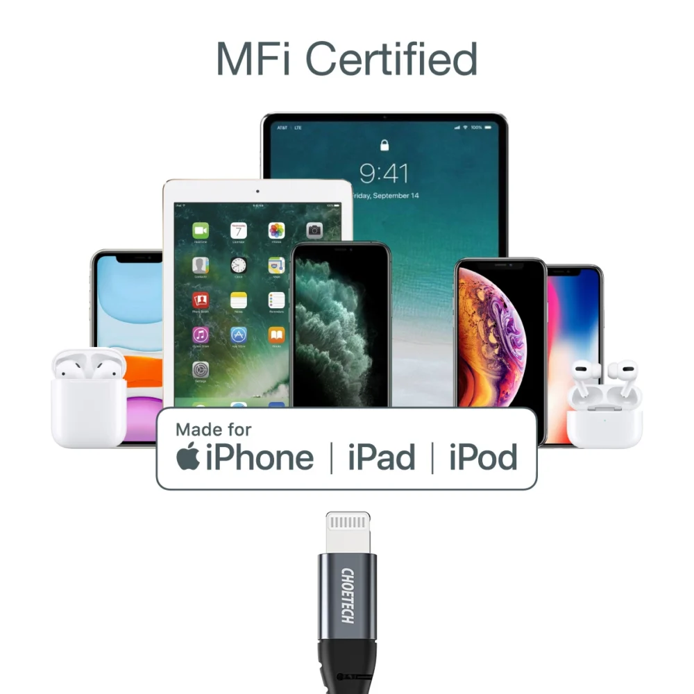 Choetech IP0039 USB-C / Lightning MFi cable, 1.2m long - blackeng