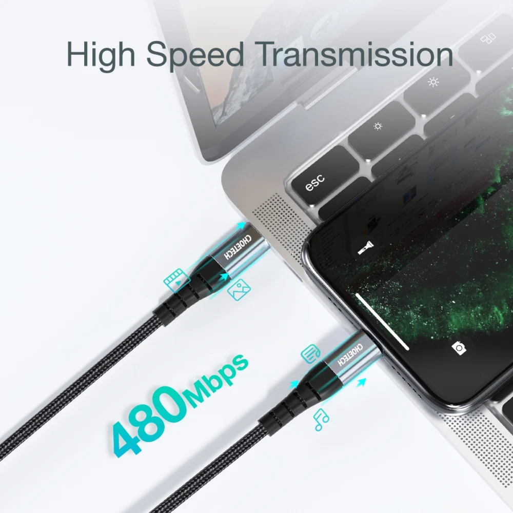 Choetech IP0039 USB-C / Lightning MFi cable, 1.2m long - blackeng