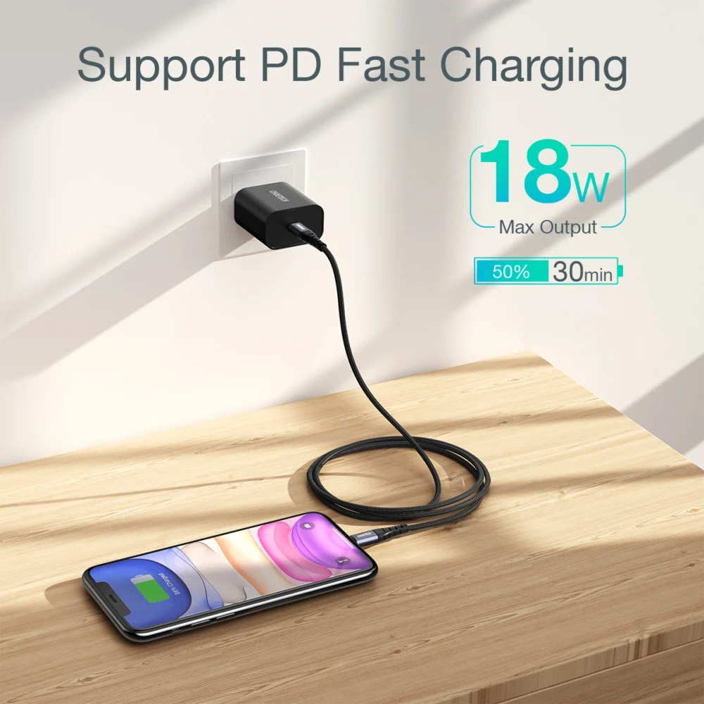 Choetech IP0041 USB-C / Lightning MFi 480Mb/s 3A 2 m cable - blackeng