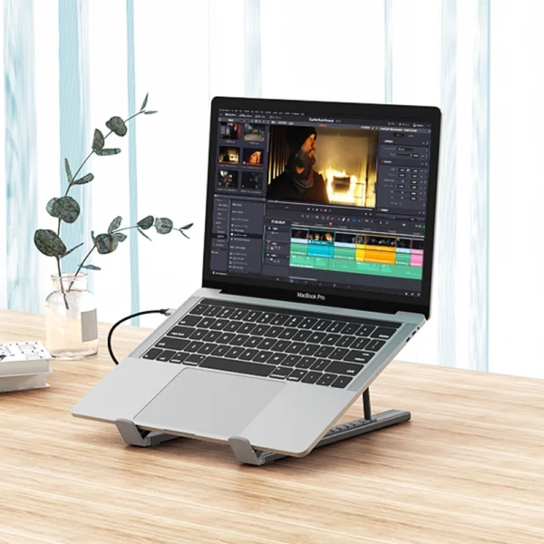 7in1 laptop stand Choetech HUB-M48 PD USB-C SD TF USB-A HDMI 100W + USB-C cable - grayeng