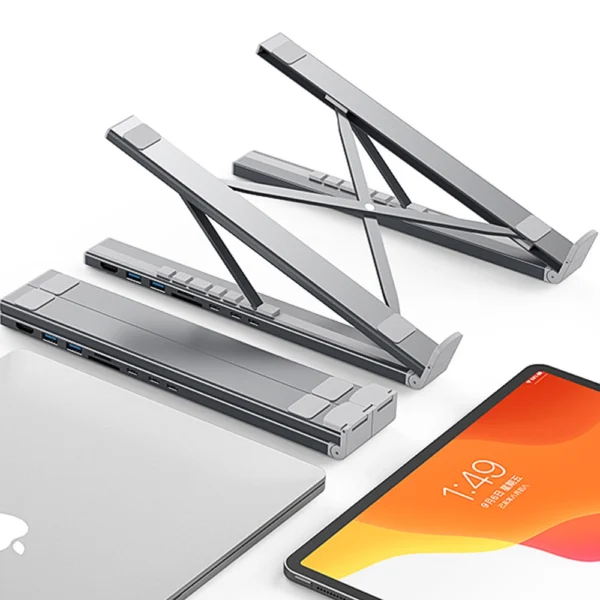 7in1 laptop stand Choetech HUB-M48 PD USB-C SD TF USB-A HDMI 100W + USB-C cable - grayeng