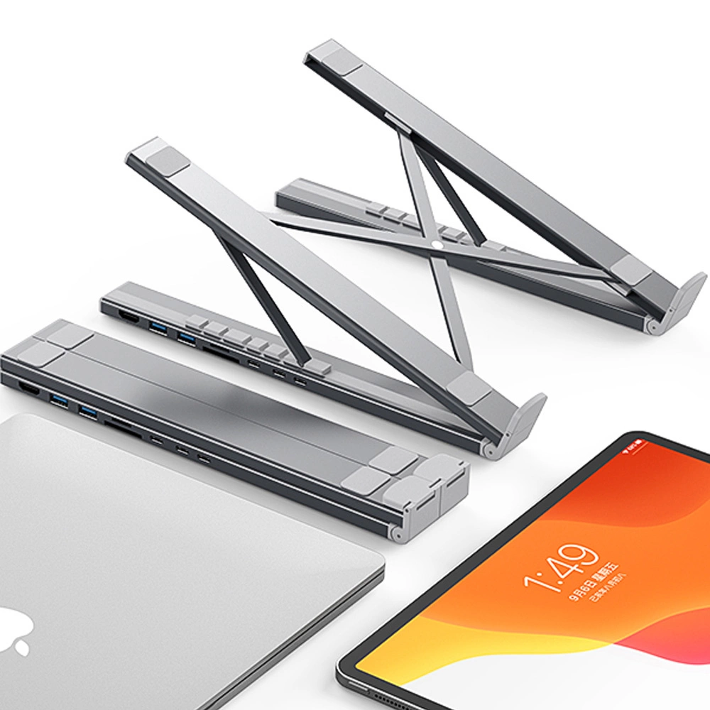 7in1 laptop stand Choetech HUB-M48 PD USB-C SD TF USB-A HDMI 100W + USB-C cable - grayeng