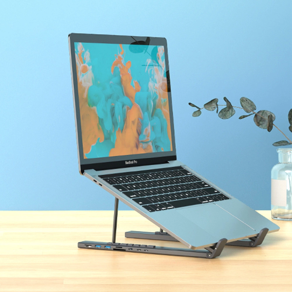 7in1 laptop stand Choetech HUB-M48 PD USB-C SD TF USB-A HDMI 100W + USB-C cable - grayeng
