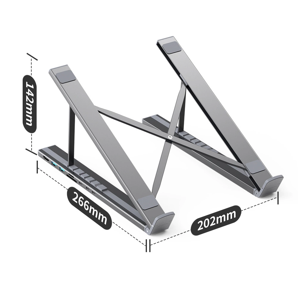 7in1 laptop stand Choetech HUB-M48 PD USB-C SD TF USB-A HDMI 100W + USB-C cable - grayeng
