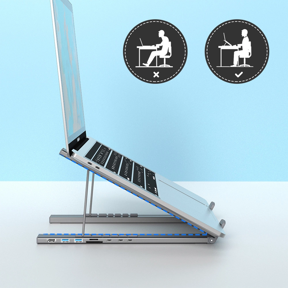 7in1 laptop stand Choetech HUB-M48 PD USB-C SD TF USB-A HDMI 100W + USB-C cable - grayeng