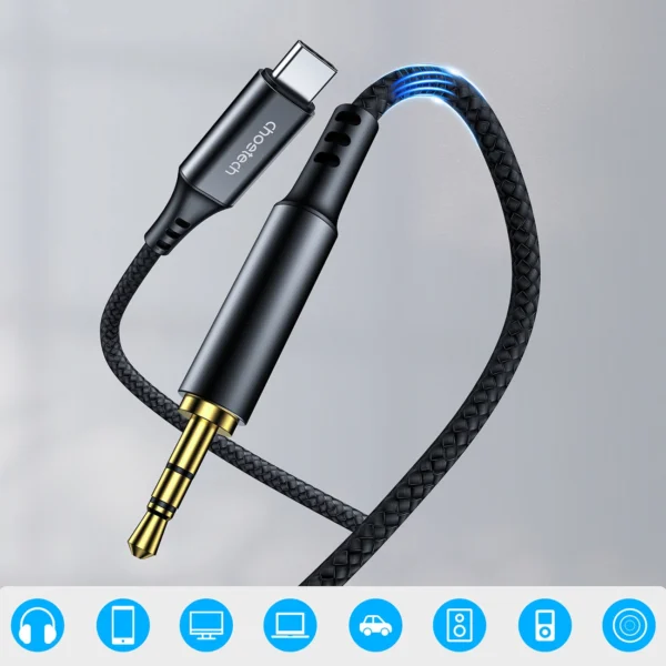 Choetech AUX008 USB-C / mini jack 3.5mm cable 2 m - blackeng