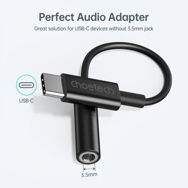 Choetech AUX003 USB-C / DC 3.5mm audio adapter - blackeng