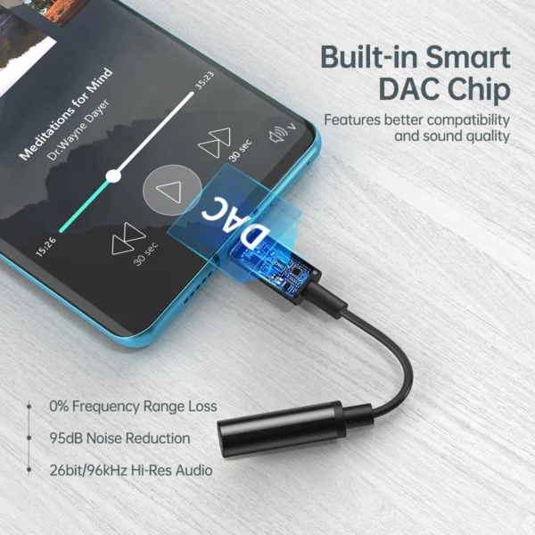 Choetech AUX003 USB-C / DC 3.5mm audio adapter - blackeng