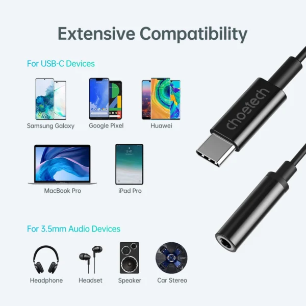 Choetech AUX003 USB-C / DC 3.5mm audio adapter - blackeng