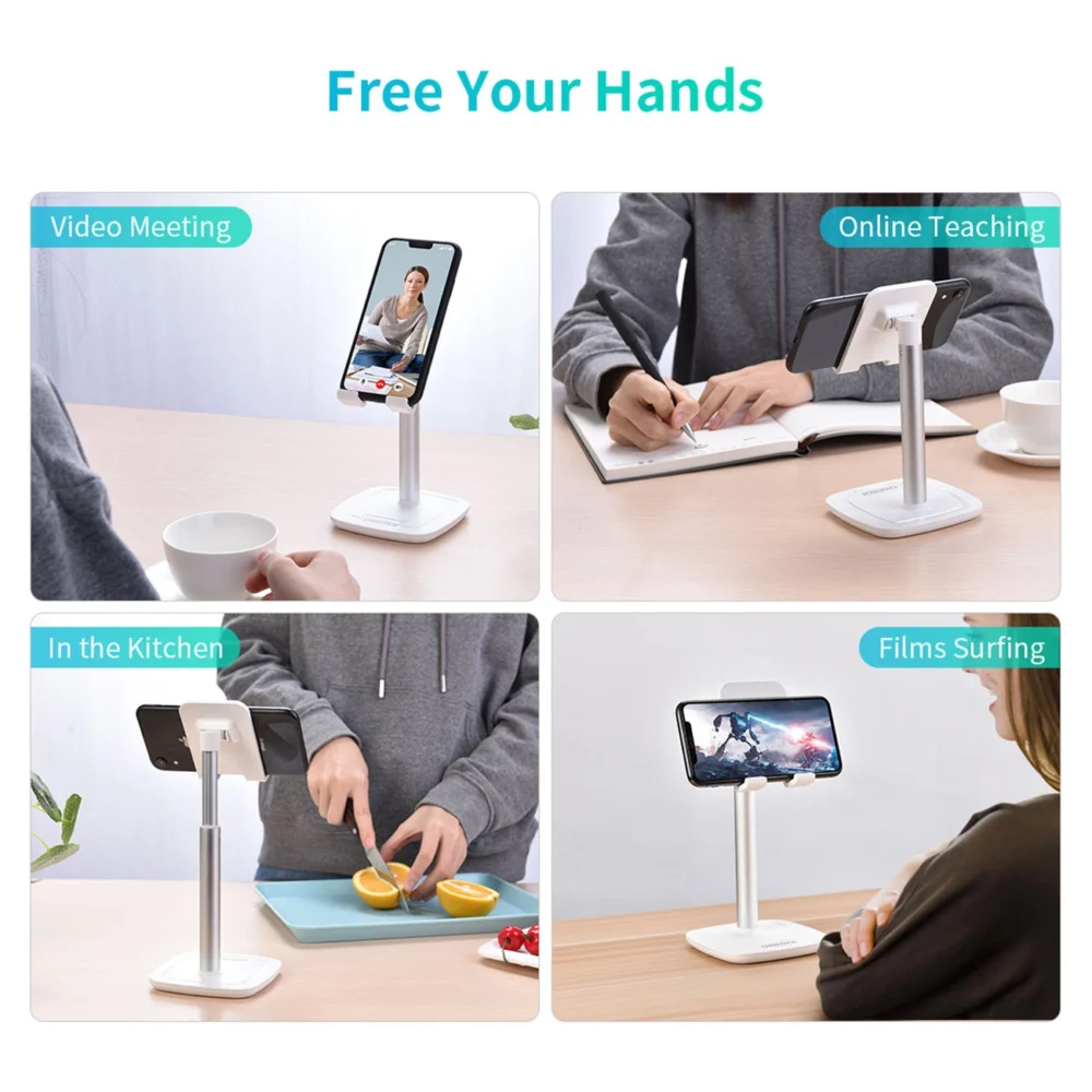 Choetech H035 aluminum stand for a phone or tablet with adjustment - white and silvereng
