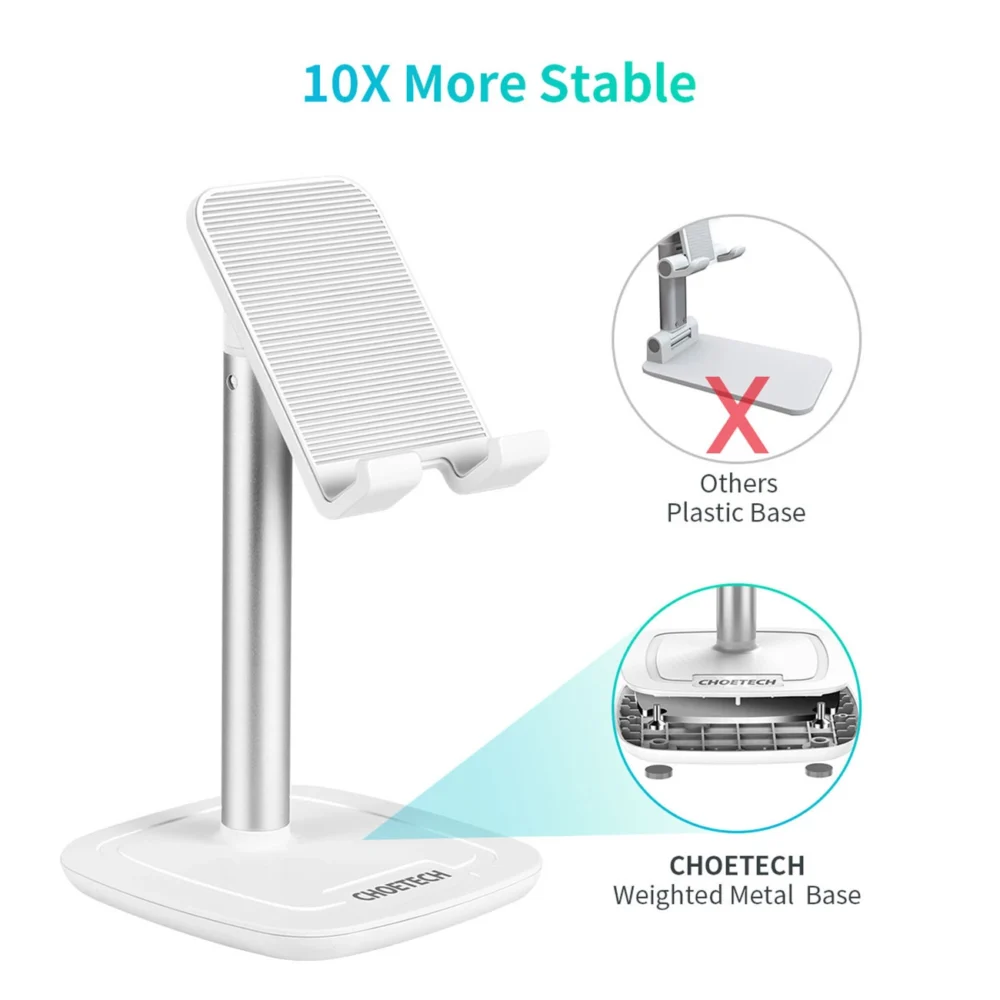 Choetech H035 aluminum stand for a phone or tablet with adjustment - white and silvereng