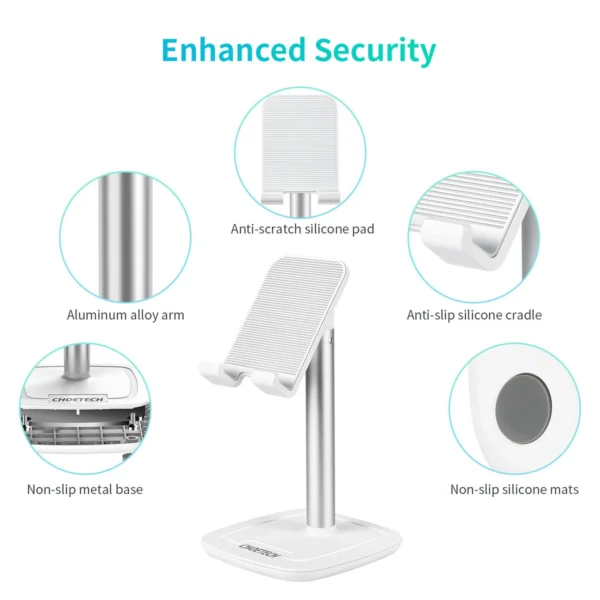 Choetech H035 aluminum stand for a phone or tablet with adjustment - white and silvereng
