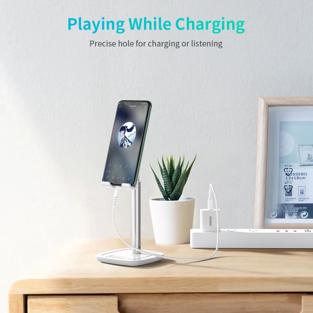 Choetech H035 aluminum stand for a phone or tablet with adjustment - white and silvereng