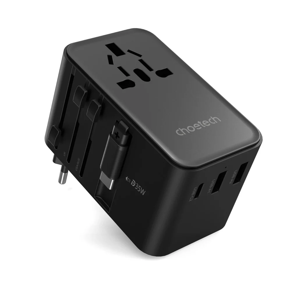 Choetech PD5020 35W EU/US/AUS/UK Travel Adapter with Built-in USB-C Cable - Blackeng