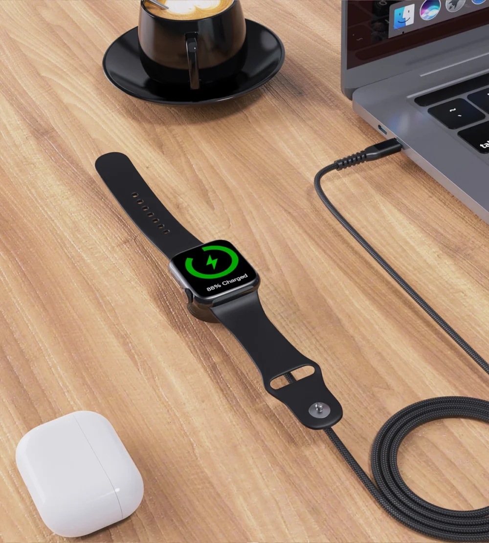 Choetech T319 MFI 5W wireless charger for Apple Watch + USB-C cable - blackeng