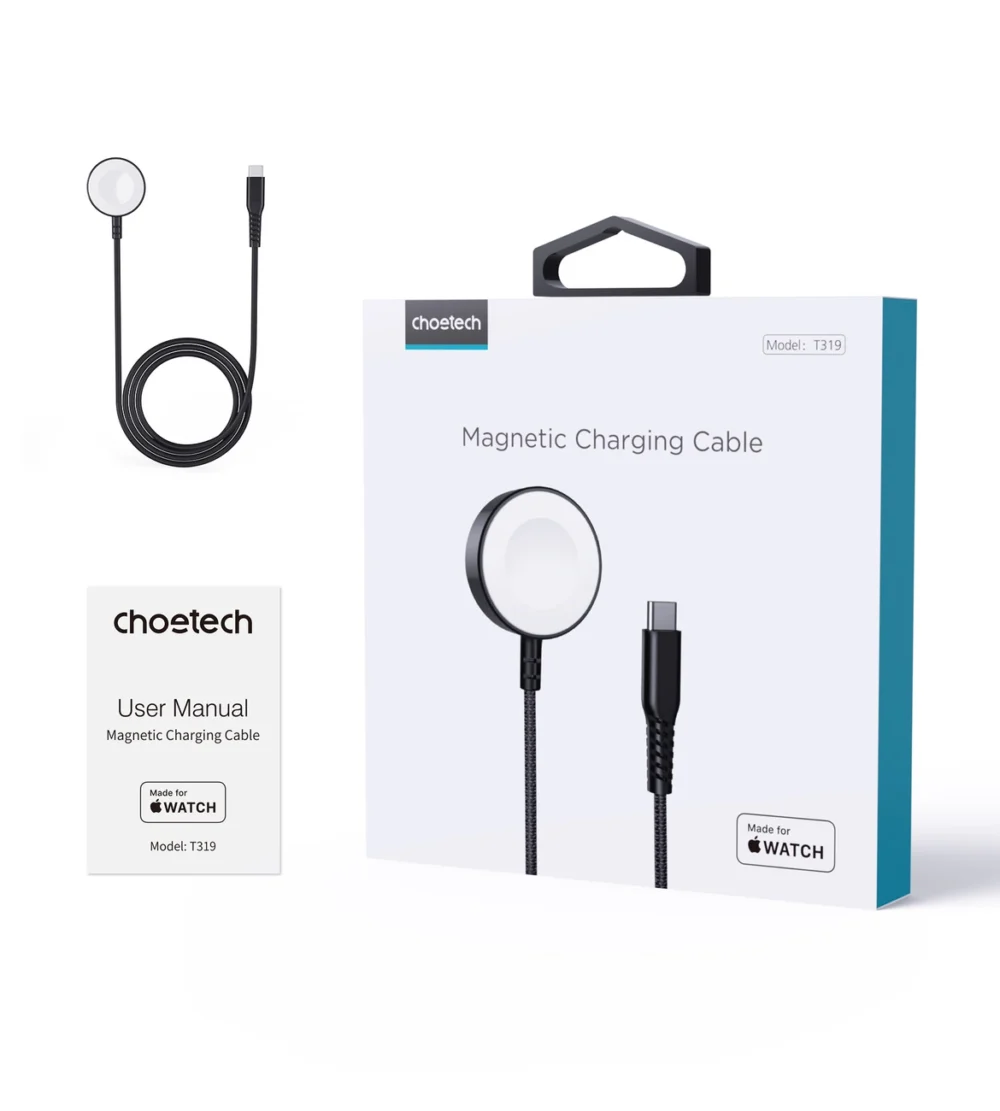 Choetech T319 MFI 5W wireless charger for Apple Watch + USB-C cable - blackeng