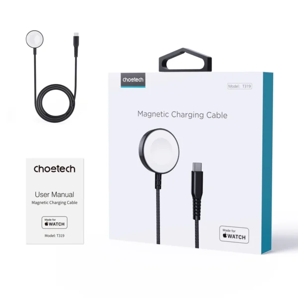 Choetech T319 MFI 5W wireless charger for Apple Watch + USB-C cable - blackeng