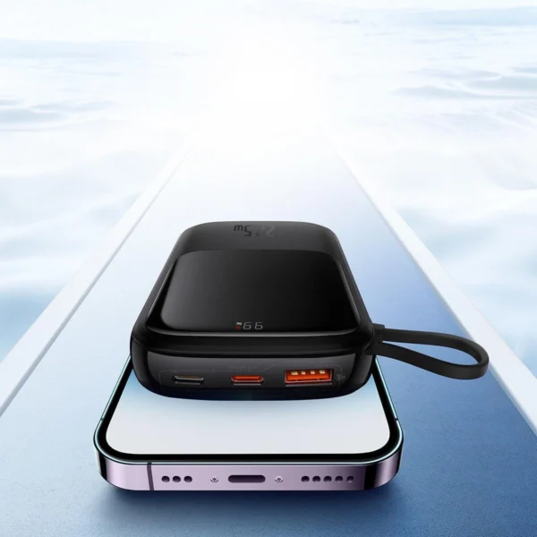 [RETURNED ITEM] Baseus Qpow Digital Display powerbank with fast charging 10000mAh 22.5W QC/PD/SCP/FCP with built-in USB-C cable blackeng