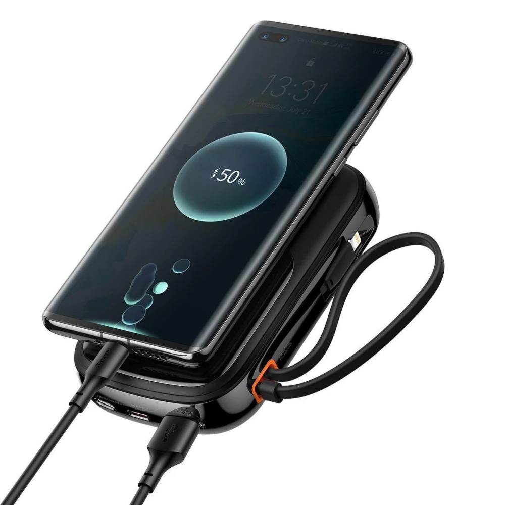 [RETURNED ITEM] Baseus Qpow Digital Display powerbank with fast charging 10000mAh 22.5W QC/PD/SCP/FCP with built-in USB-C cable blackeng