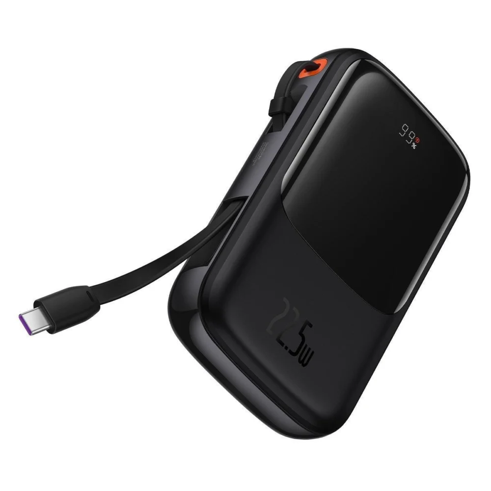 [RETURNED ITEM] Baseus Qpow Digital Display powerbank with fast charging 10000mAh 22.5W QC/PD/SCP/FCP with built-in USB-C cable blackeng