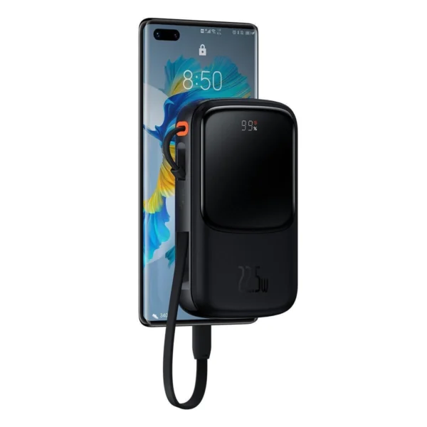 [RETURNED ITEM] Baseus Qpow Digital Display powerbank with fast charging 10000mAh 22.5W QC/PD/SCP/FCP with built-in USB-C cable blackeng
