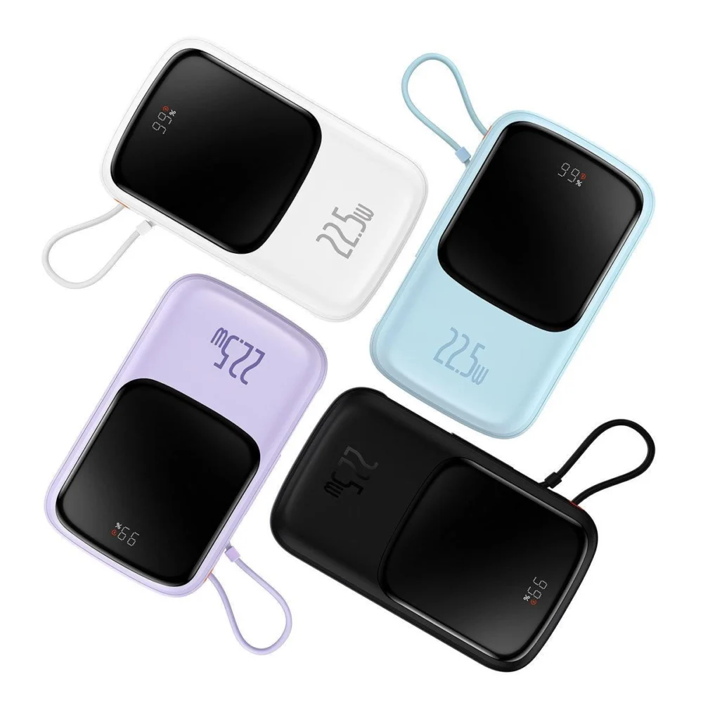 [RETURNED ITEM] Baseus Qpow Digital Display powerbank with fast charging 10000mAh 22.5W QC/PD/SCP/FCP with built-in USB-C cable blackeng