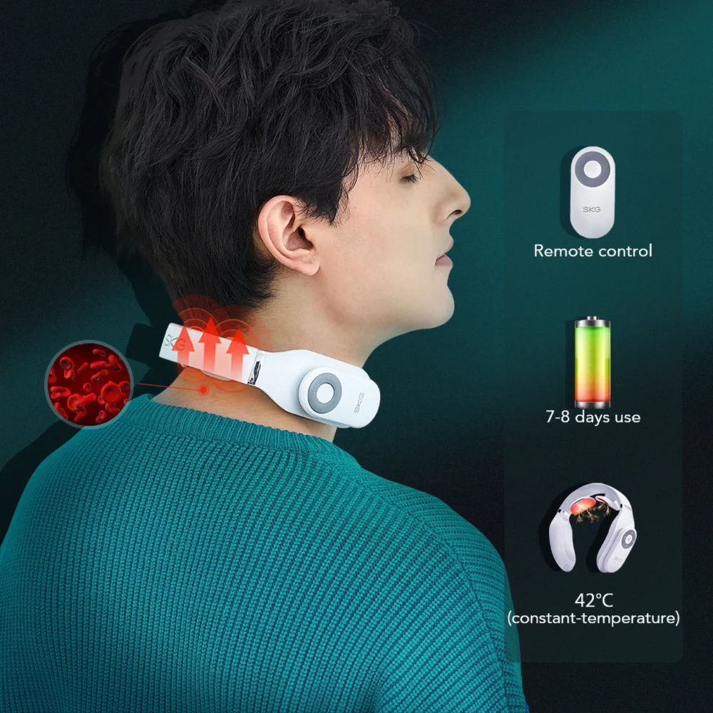 SKG 4098E neck massager, electrostimulator with compress - whiteeng