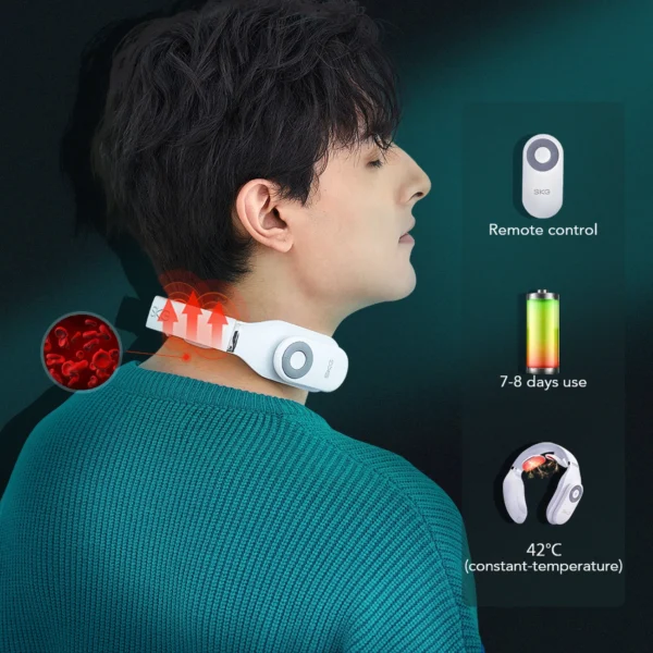 SKG 4098E neck massager, electrostimulator with compress - whiteeng