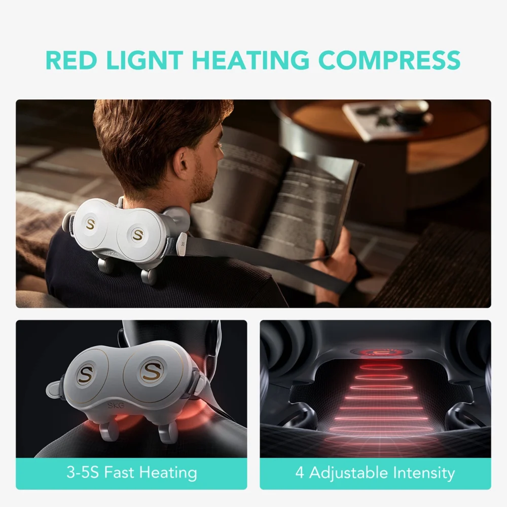 SKG H7-E neck massager with compress and red light - whiteeng