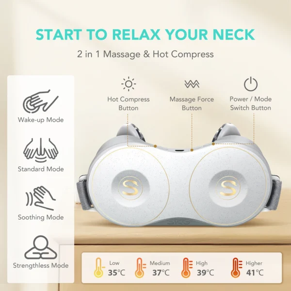 SKG H7-E neck massager with compress and red light - whiteeng