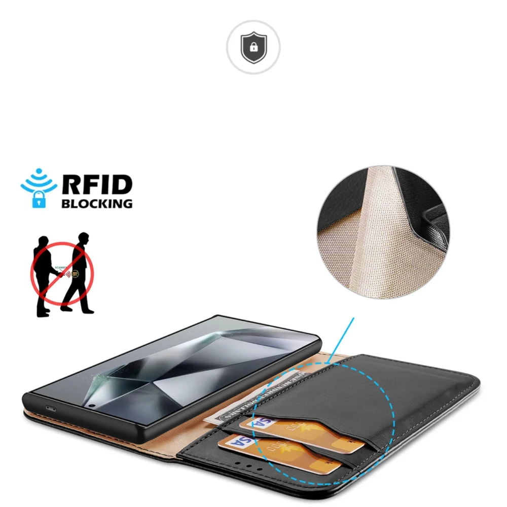 Dux Ducis Hivo case with flap and RFID blocking for Samsung S24 Galaxy Ultra - blackeng