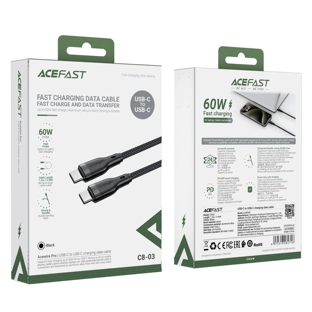Acefast C8-03 USB-C / USB-C 60W 3A cable - blackeng