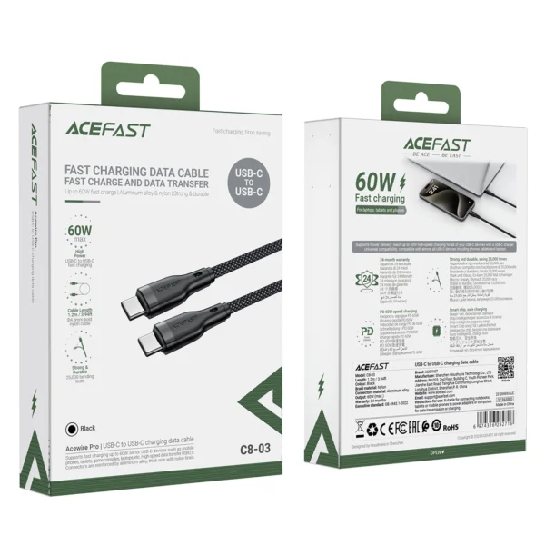 Acefast C8-03 USB-C / USB-C 60W 3A cable - blackeng