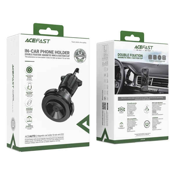 Acefast D22 magnetic car holder with suction cup for phone for air vent - blackeng